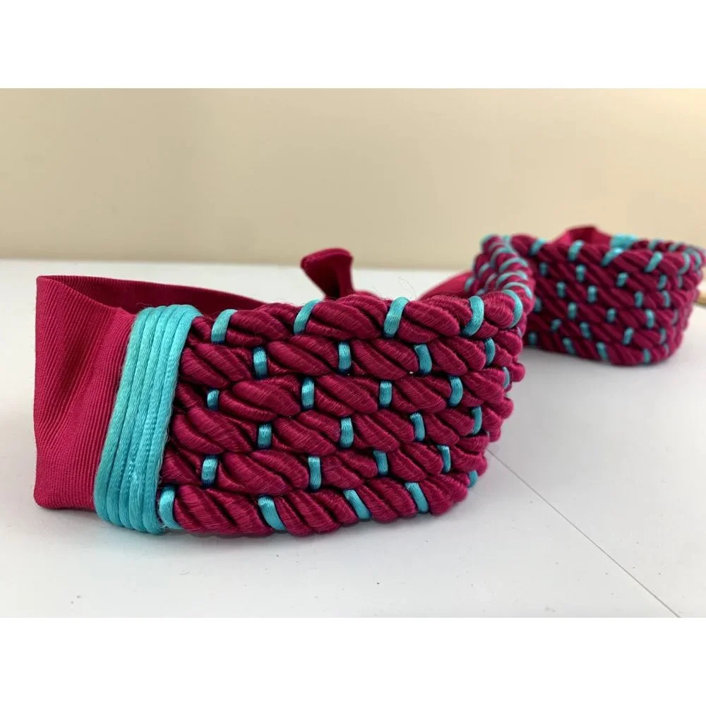 Vintage 90s Statement‎ Belt Burke Deyo Braided Pink Blue Waist Tie Womens Wide